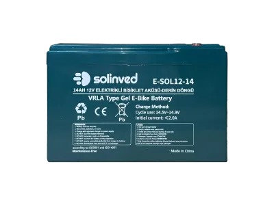 12 Volt 14 Amper VRLA Tipi Elektrikli Bisiklet Aküsü (Solinved)