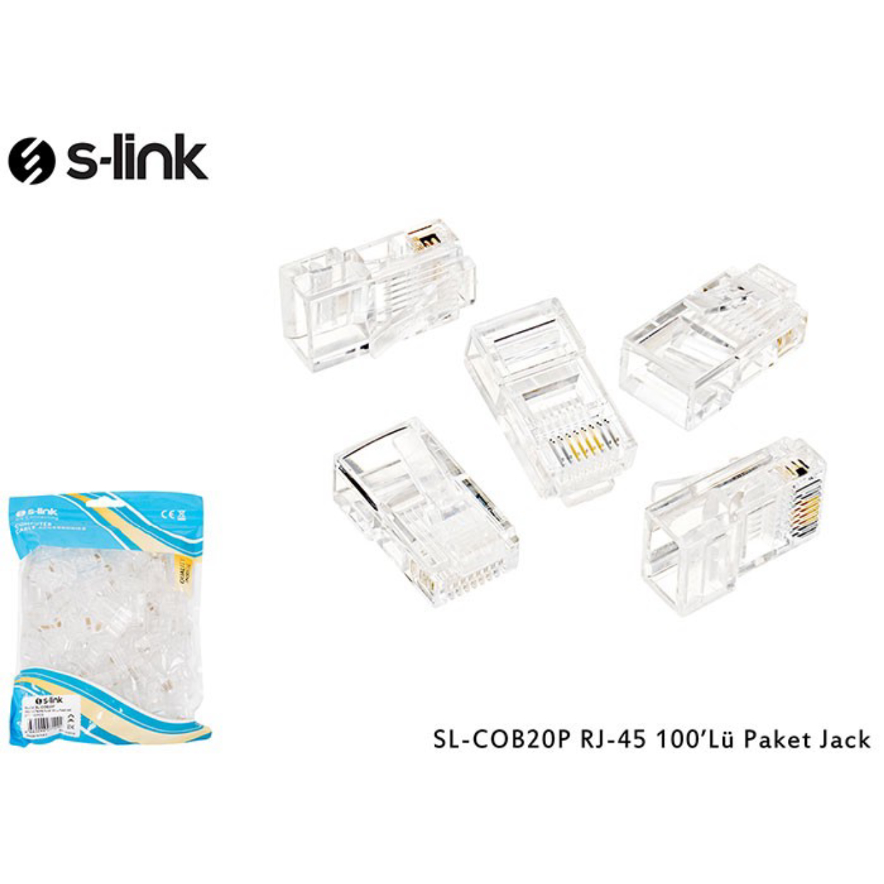 49235 S-LINK SL-COB25P CAT6 RJ-45 100 Lü Paket (Yeni Nesil Jack) - Görsel 1