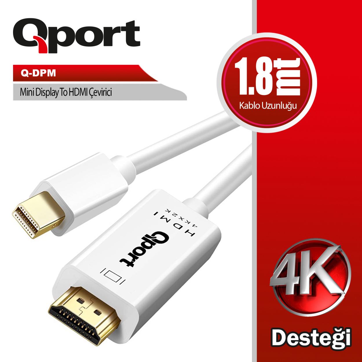 9u4BHUib426Qg2TY2PnoIviouM649BNqaCduaDiJ QPORT 1.8M MİNİ DISPLAYPORT TO HDMI KABLO (Q-DPM) - Görsel 1