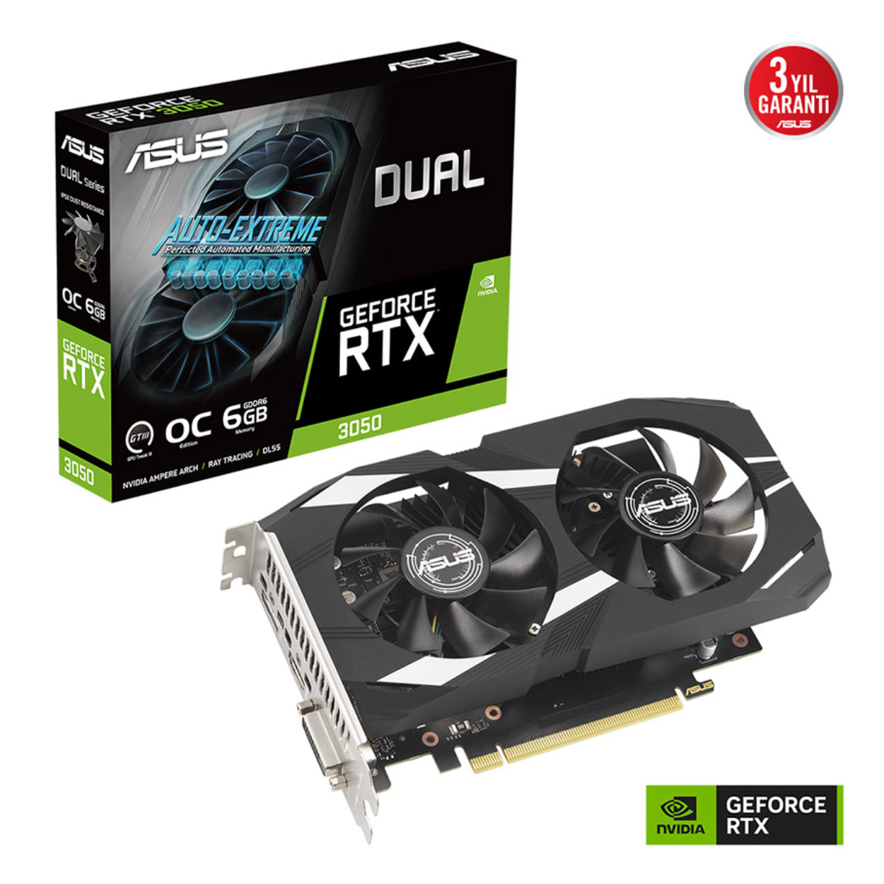 FssxEiXvqSU3yvWhT2XvagT6ZnYqKrOmAriqmlqF 6 GB ASUS DUAL-RTX3050-O6G RTX 3050 GDDR6 96bit 1537MHz OC DVI HDMI DP EKRAN KAR - Görsel 1