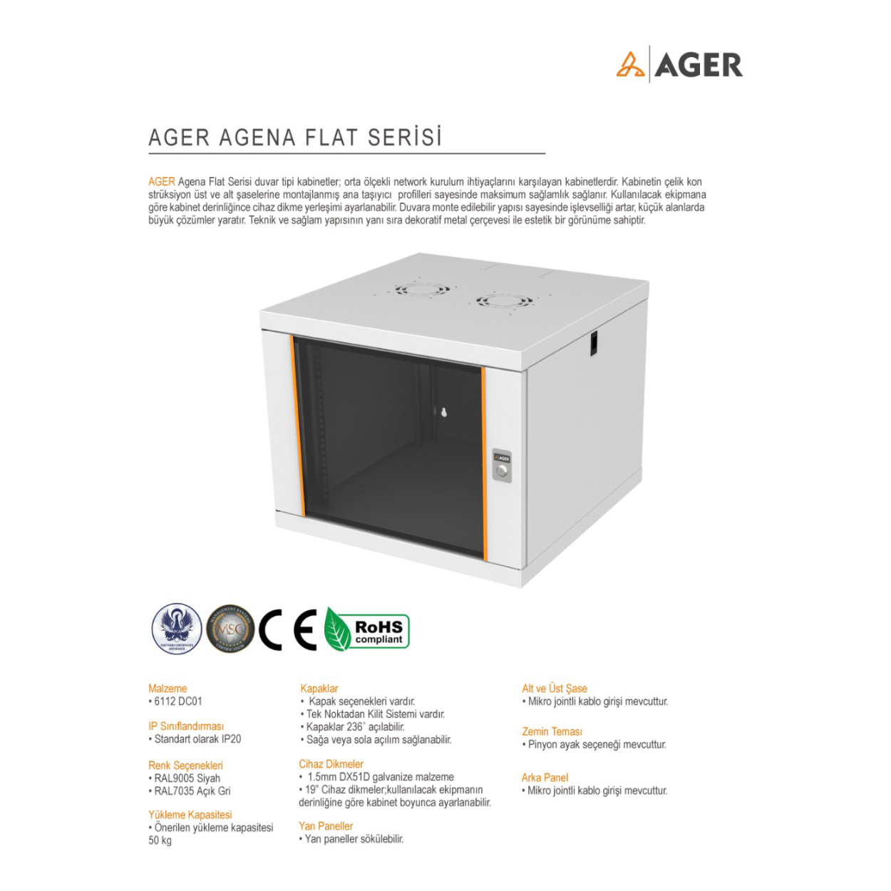 sJXYBDgQhU8x7ghFJjLdzeUX8n6QRfQGTkiSkfze AGER Agena Flat Demonte 12U W=600mm D=600mm 19'' Duvar Tipi Kabinet - Görsel 1