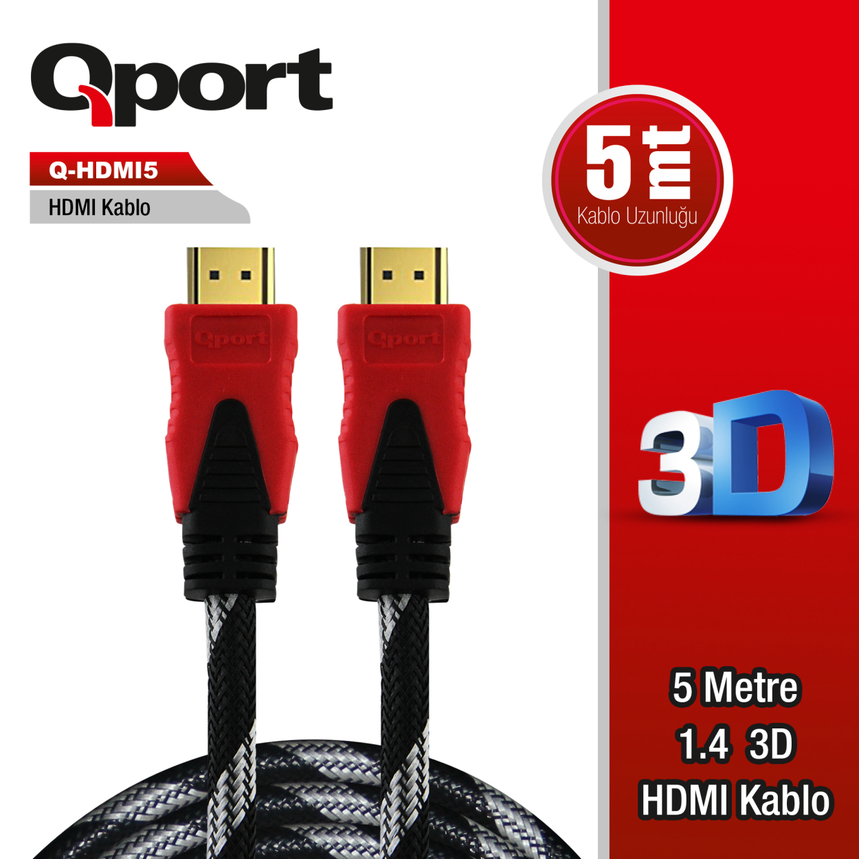 v9r5L9eOSq0tLiM2lLao3ZgHgw4jMT3WUs2LTbYR QPORT 5M ALTIN UÇLU HDMI KABLO 1.4V (Q-HDMI5) - Görsel 1