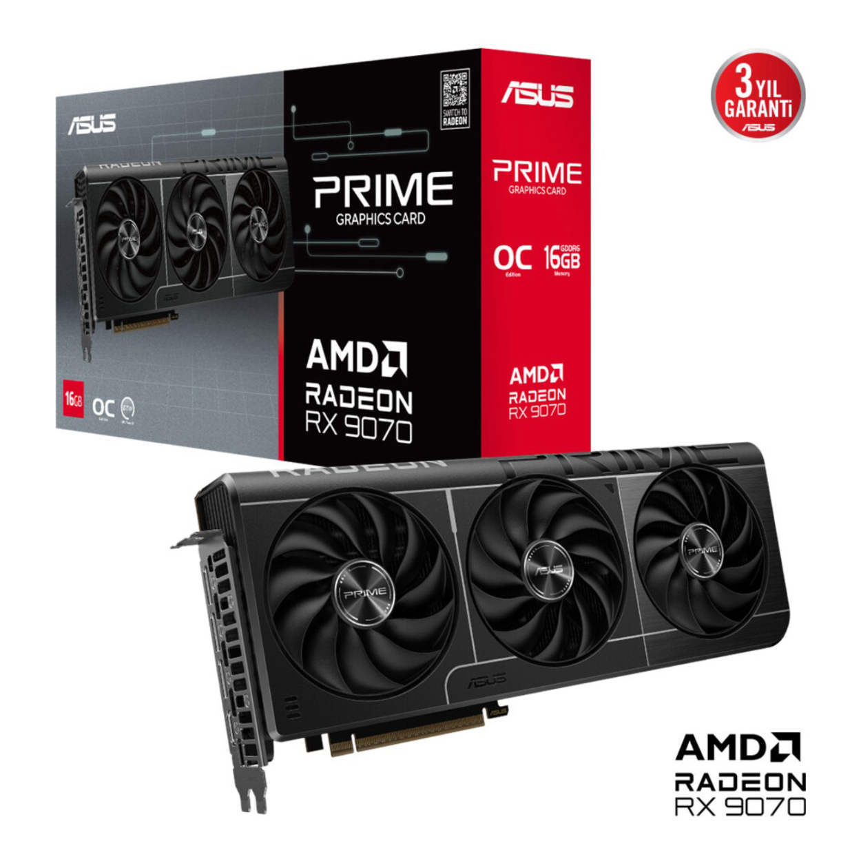 wnnHKL1hGVQWUuW0FdJpHm8afvy32eMkYbraKJ5A 16 GB ASUS PRIME-RX9070-O16G RX 9070XT GDDR6 256 Bit 3XDP HDMI OC Ekran Kartı - Görsel 1