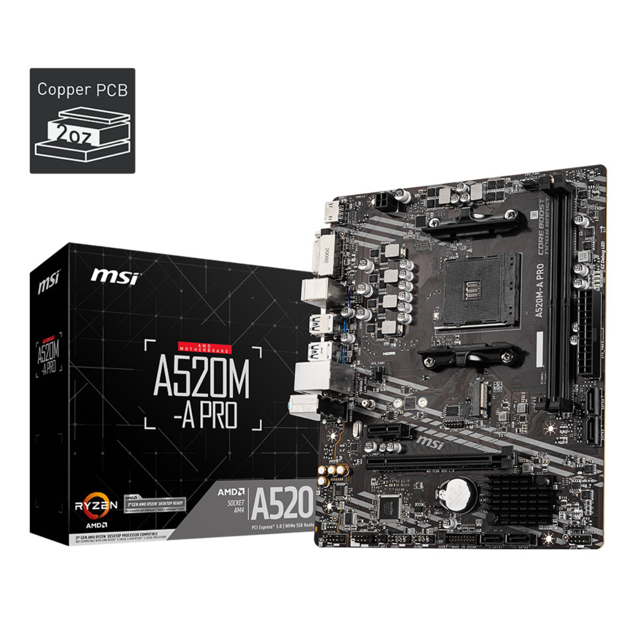 4Y3WNksfXGhhMfxYtocCjOLca4hNMYV1ayorTjno MSI A520M-A PRO AM4 DDR4 4600(OC) DVI HDMI M.2 USB3.2 mATX - Görsel 1