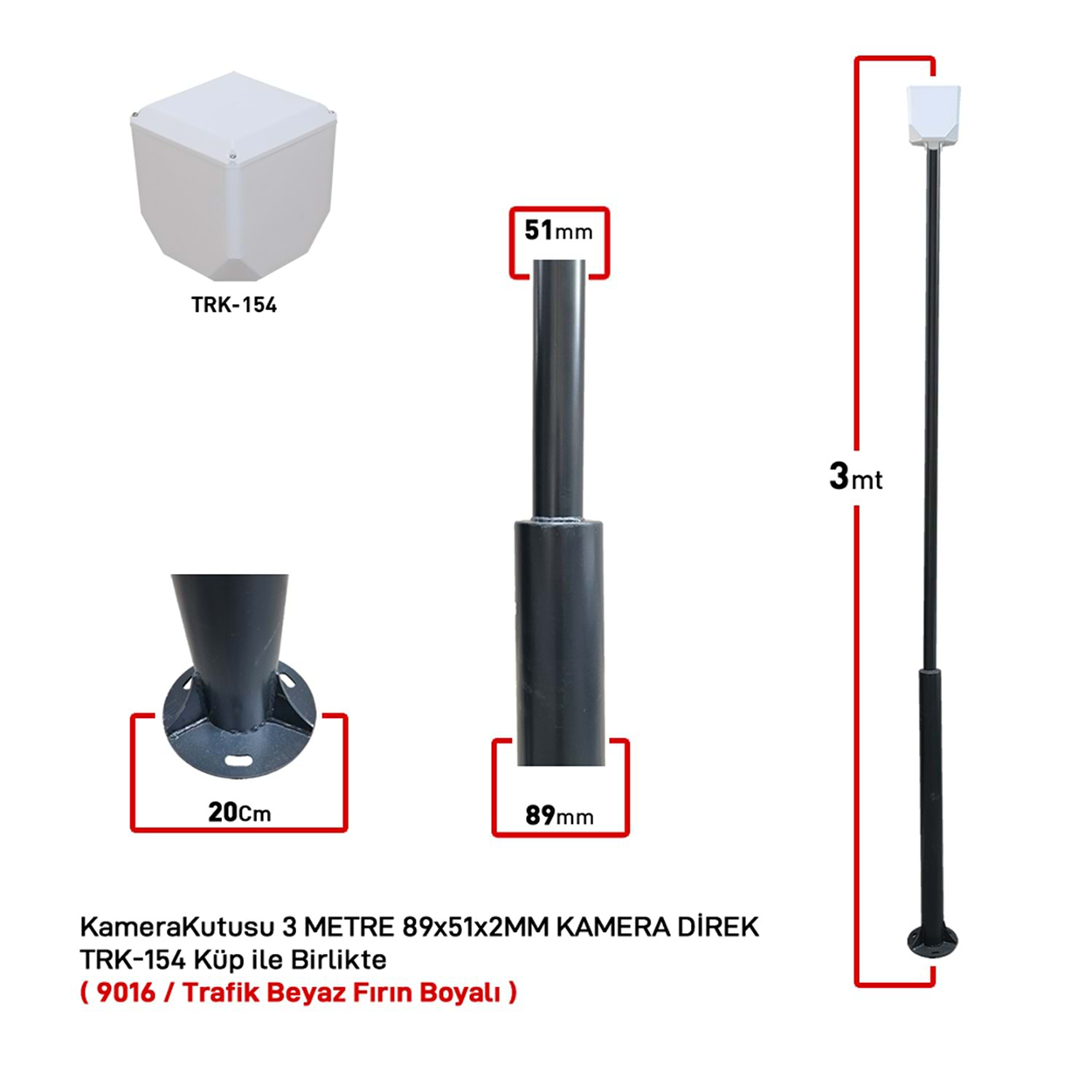 HTX9cAihc3FIDykVHOgNacsMcTPKdV5rFlN5eMiy KameraKutusu TRK-300-X+154B 3 Metre Metal Kamera Direği Beyaz89x51x2MM (TRK-154) - Görsel 1