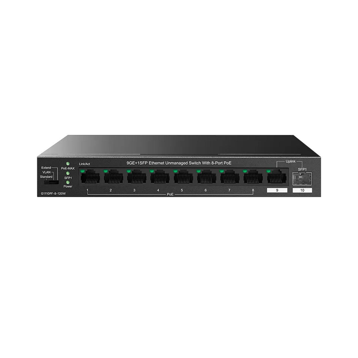 SOAr1XG3lEKIc23BUceUER6BU0FOKbGygswTz5RU TENDA TEG1110PF-8-120W 8GE PoE+ Port (120W), 1xGE + 1x SFP Uplink Desktop Switch - Görsel 1