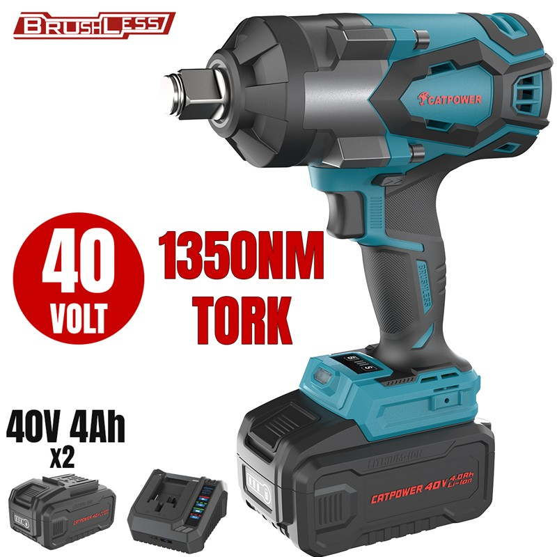 902 Kömürsüz Akülü Somun Sıkma 3/4'' Li-İon 40V +( 4.0 Ah Akü 2 Adet)+(hızlı Şarj Cihazı) - Görsel 1