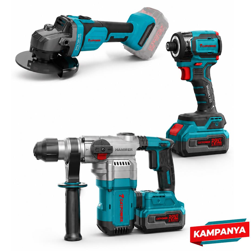 942 Kömürsüz Akülü Torklu Vidalama Li-İon 20V 4.0Ah + Kömürsüz Akülü Kırıcı-Delici 20V Li-İon + Akülü Avuç Taşlama Li-İon (Makine) Kömürsüz - Görsel 1