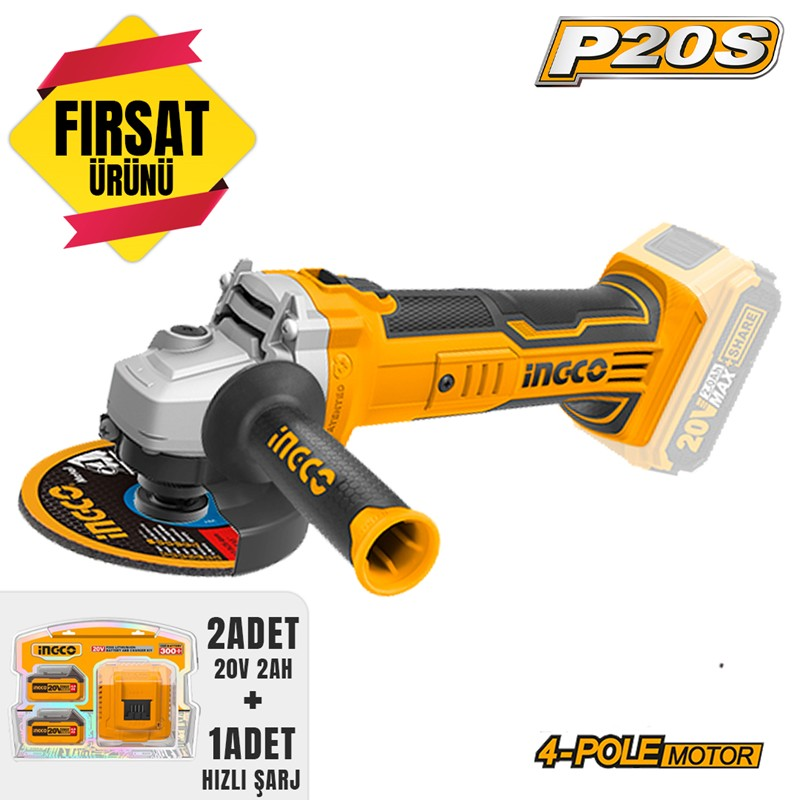 967 Li-İon Akülü Avuç Taşlama 115 Mm 20V 2.0Ah+ Li-İon Akü Ve Şarj Cihazı Seti 20V 4.Ah (Iıng-Fbcpk2013e) - Görsel 1