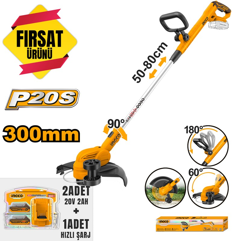 968 Li-İon Akülü Tırpan + Li-İon Akü Ve Şarj Cihazı Seti 20V 2.0Ah(ıng-Fbcpk2212e) - Görsel 1