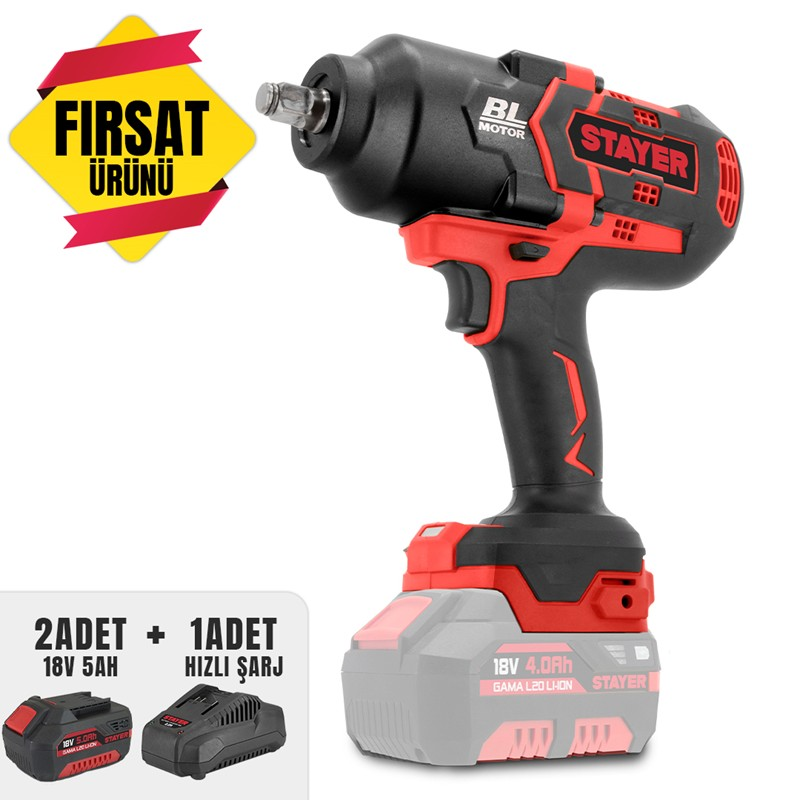 978 Kömürsüz Akülü Somun Sıkma 1/2" 18V Li-İon ( 2 Adet Sty-12589- 5.0Ah Akü)+(ys-12578-Şarj Cihazı) - Görsel 1
