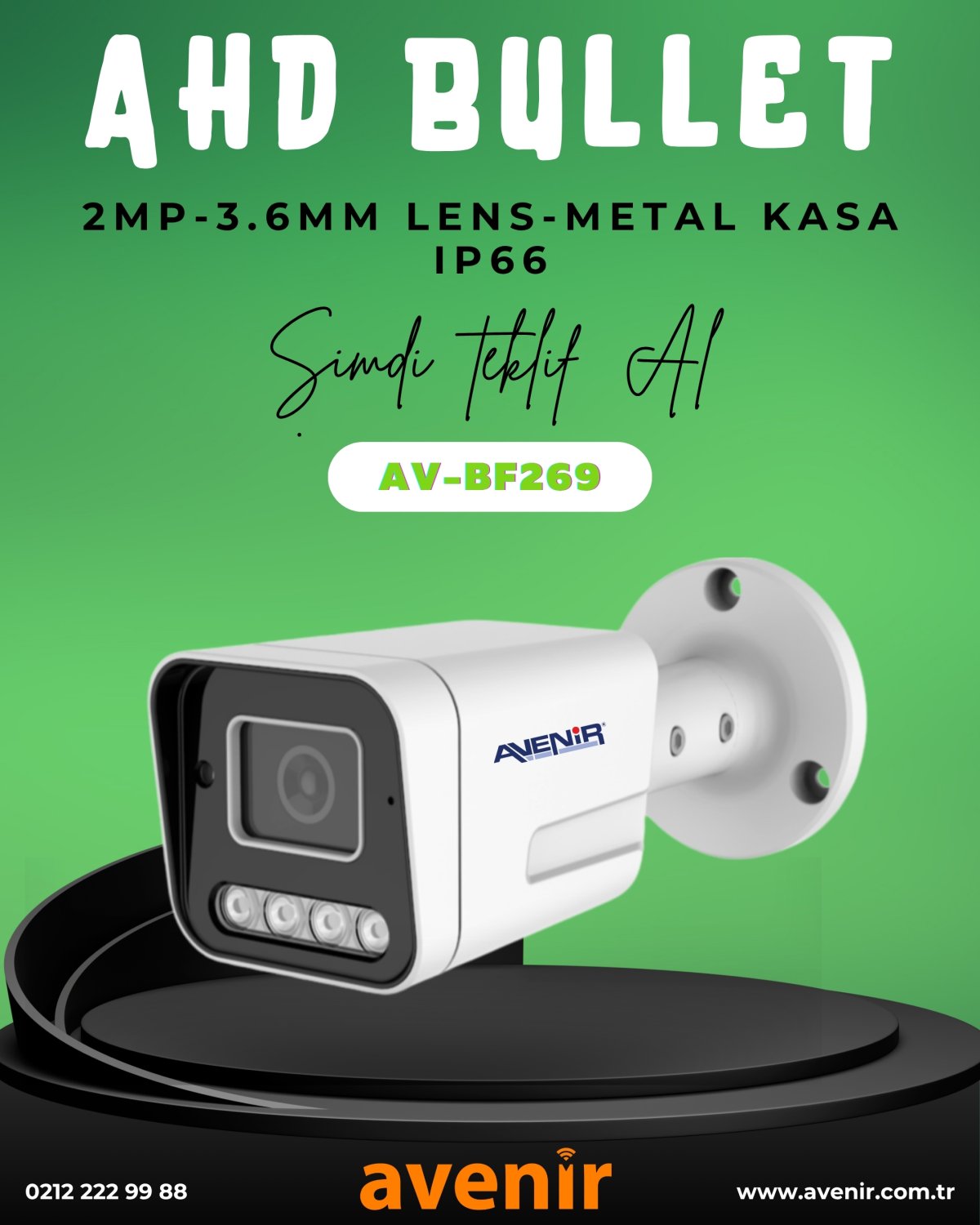 AV_BF269_1 2 MP 3.6 mm Sabit Lens İç/Dış Mekan 4in1 Bullet Metal Kamera - Görsel 1