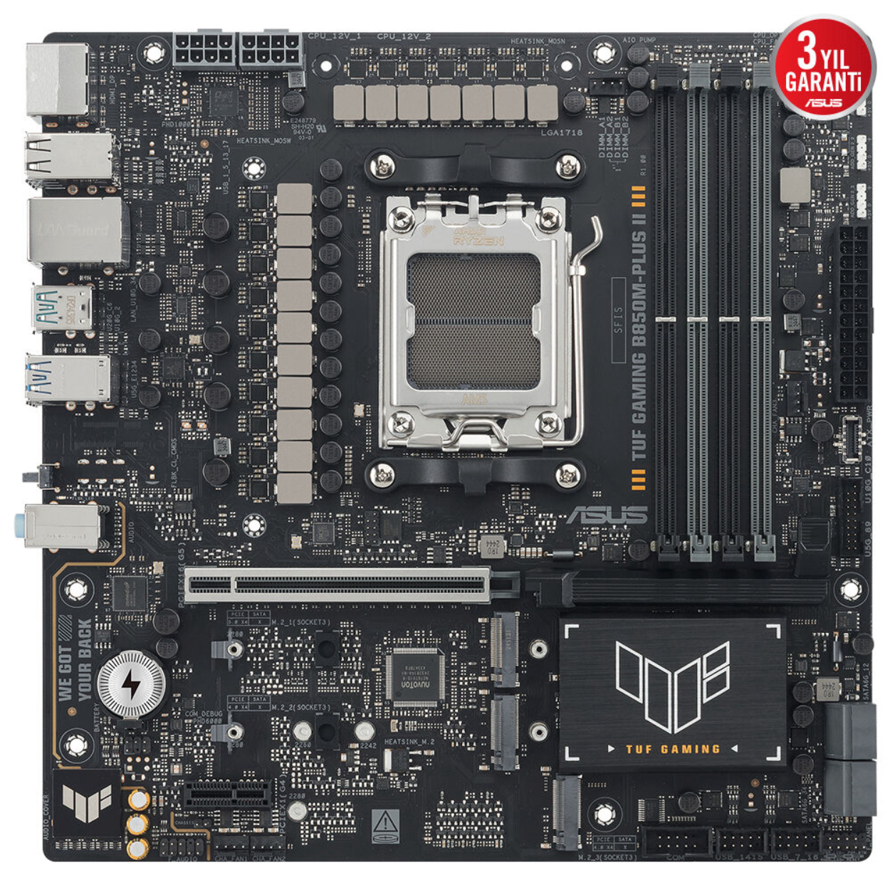 eo1lXsyH8Bvq84YiAQKuqIDb7rS8fHq1Z8fXjRI5 Asus TUF GAMING B850M-PLUS II B850 DDR5 USB3.2 M.2 DP/HDMI PCI 5.0 AM5 Anakart - Görsel 1