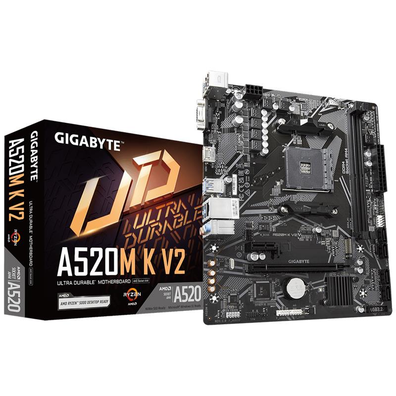AA175GIG0063_66596 GIGABYTE A520M K V2 DDR4 5100MHZ 1XVGA 1XHDMI 1XM.2 USB 3.2 MATX AM4 (AMD AM4 5000/4000 /3000 SERİSİ İLE UYUMLU) - Görsel 1