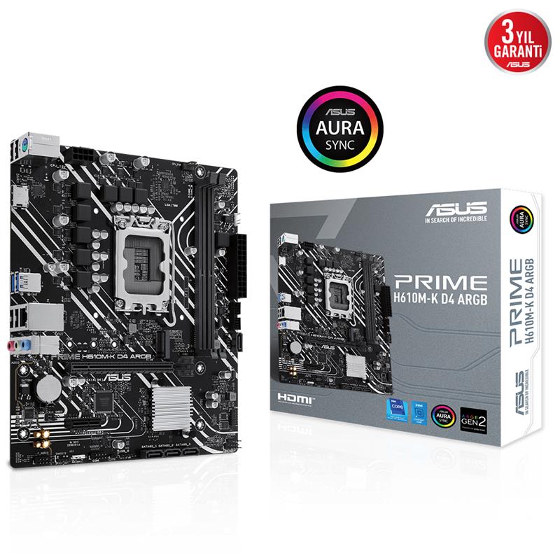 AA203ASU0108_68337 ASUS PRIME H610M-K D4 ARGB DDR4 3200MHZ 1XHDMI 1XM.2 USB 3.2 MATX 1700P (12. / 13. VE 14. NESİL İŞLEMCİ UYUMLU) - Görsel 1