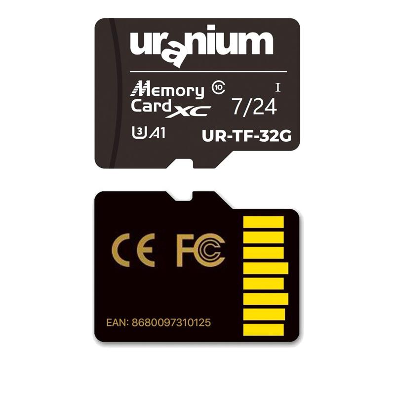 AB310URN0004_64649 32GB URANIUM UR-TF-32G MICRO SD CARD U3 7/24 SURVEILLANCE 100/40MBS INDUSTRIAL HAFIZA KARTI (3 YIL GARANTİ) - Görsel 1