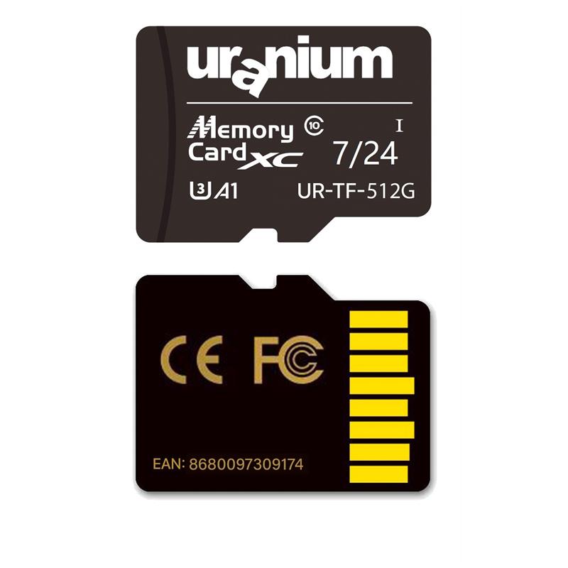 AB310URN0006_70406 512GB URANIUM UR-TF-512G MICRO SD CARD U3 7/24 SURVEILLANCE 100/40MBS INDUSTRIAL HAFIZA KARTI (3 YIL GARANTİ) - Görsel 1
