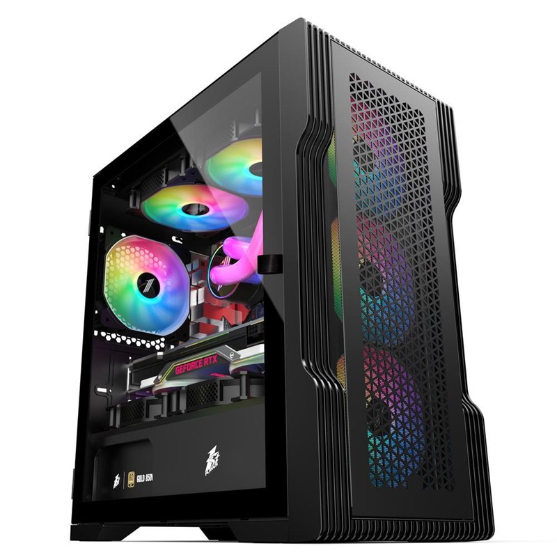 AK1001ST0020_72579 1ST PLAYER TRILOBITE T3 SİYAH 600W 80+ ARGB 4X12CM FAN TEMPERLİ CAM MESH USB 3.0 M-ATX KASA - Görsel 1