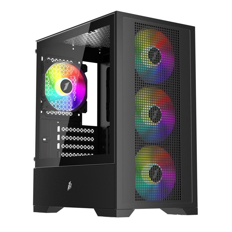 AK1001ST0041_78077 1ST PLAYER GO2 SİYAH 550W 4X12CM RAINBOW FAN TEMPERLİ CAM USB 3.0 M-ATX KASA - Görsel 1
