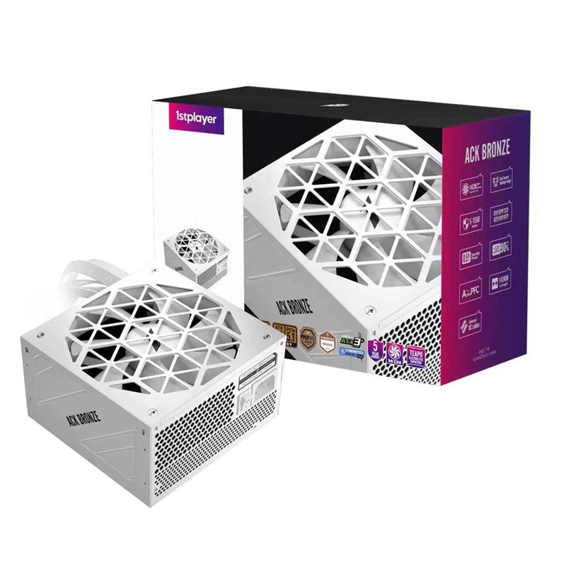 AK8001ST0017_76575 1ST PLAYER ACK 750W 80+ BRONZE AKTİF PFC 14CM FAN 5 YIL GARANTİLİ BEYAZ GÜÇ KAYNAĞI - Görsel 1
