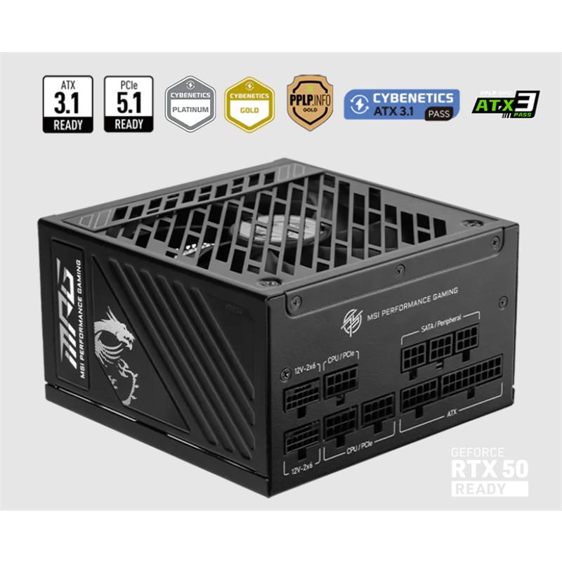 AK800MSI0038_75808 MSI PSU MPG A1250GS PCIE5 1250W 80+ GOLD ATX 3.1 PCIE 5.1 2X 12V-2X6 POWER SUPPLY - Görsel 1