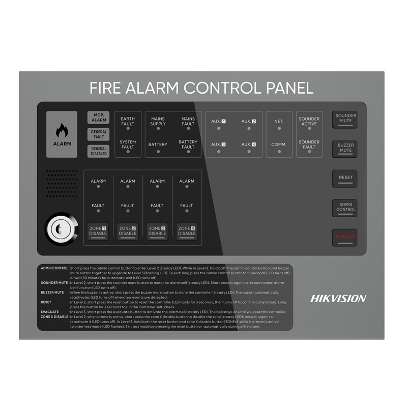 GU645HKN0001_78181 HIKVISION HF-C104 4 ZONE EN54 KONVANSİYONEL ALARM PANELİ - Görsel 1