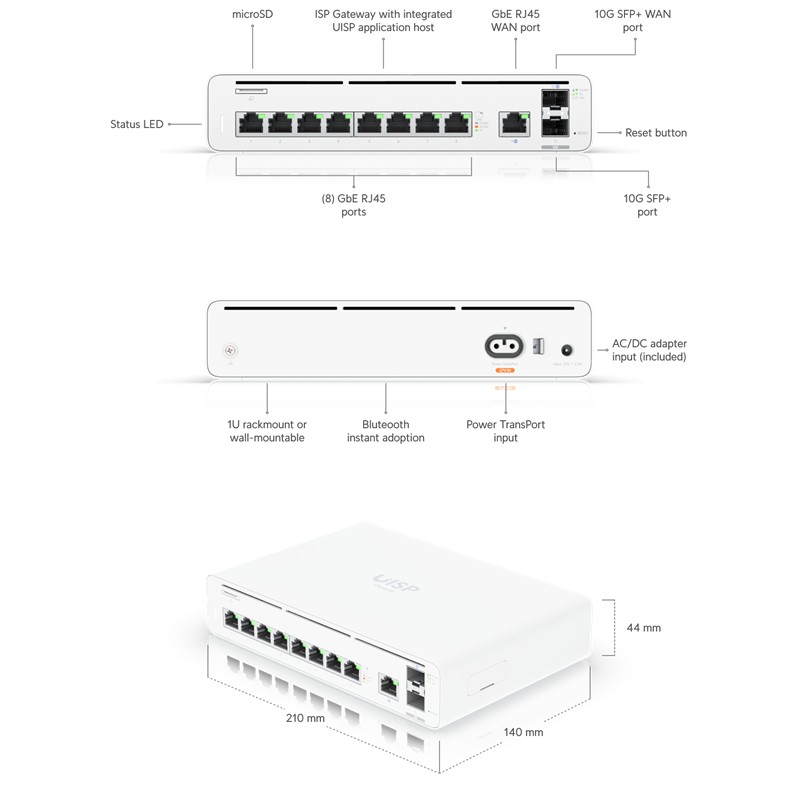 NG115UBN0005_77700 UBIQUITI UISP-CONSOLE 8 PORT GIGABIT+1WAN PORT+2X10GB SFP+ PORT GATEWAY ROUTER - Görsel 1