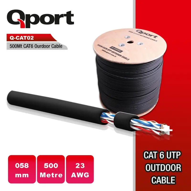 NK100QPT0003_27616 QPORT Q-CATO2 CAT6 23 AWG UTP 500M OUTDOOR KABLO - Görsel 1