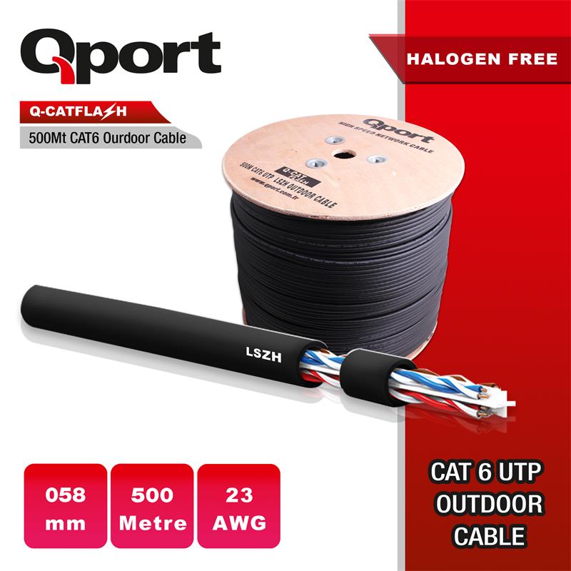 NK100QPT0008_62321 QPORT Q-CATFLASH 500 METRE LSZH CAT6 OUTDOOR 23AWG 0.58MM YANMAZ KABLO (HALOGEN FREE) - Görsel 1