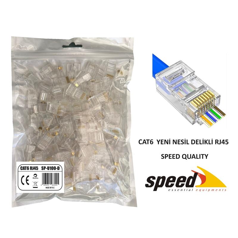 NK120SED0002_64027 SPEED SP-U100-D CAT6 YENİ NESİL DELİKLİ EZRJ45 KONNEKTÖR 100 ADET - Görsel 1