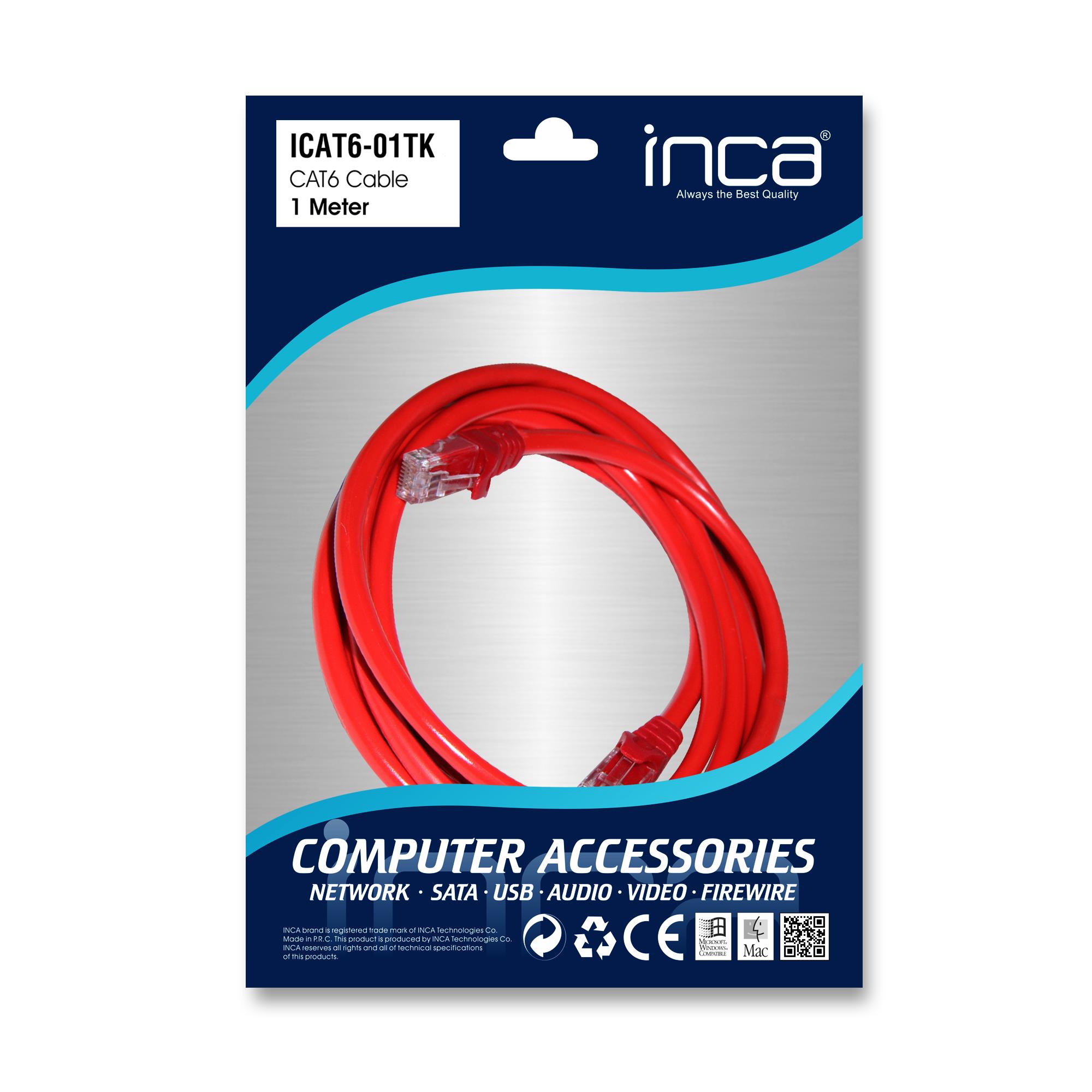 NK130INC0002_29673 INCA ICAT6-01TK 1MT 24AWG CAT6 UTP PATCH KABLO KIRMIZI - Görsel 1