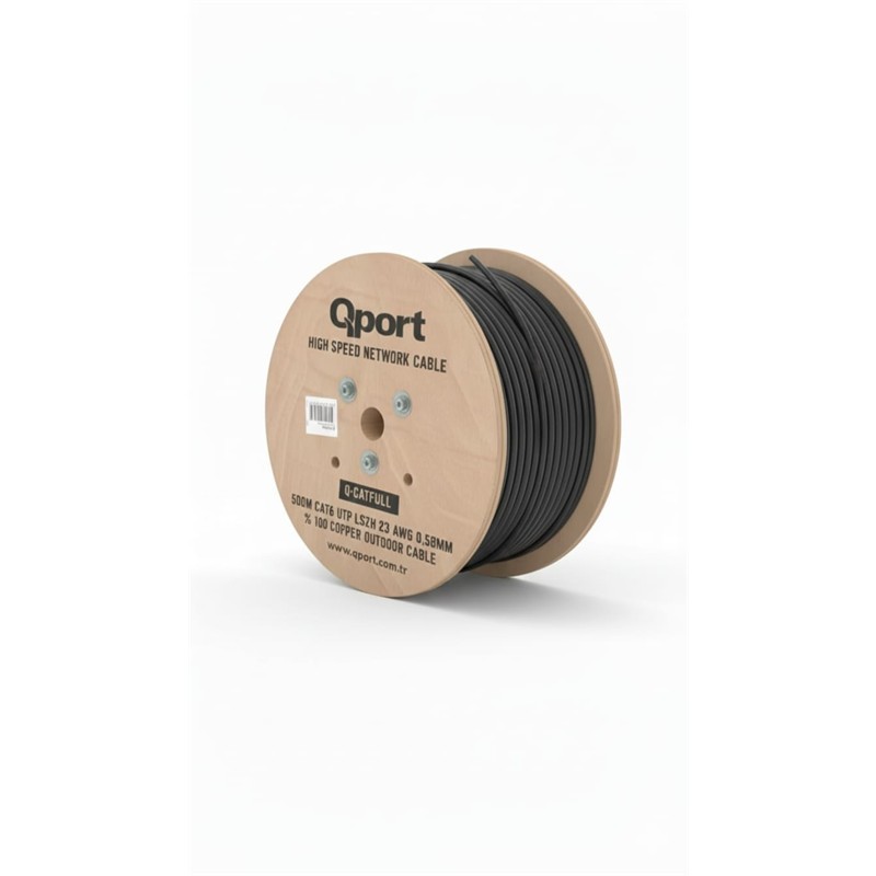 NK130QPT0002_76976 QPORT Q-CATFULL 500 M LSZH CAT6 OUTDOOR 23AWG 0.58MM %100 BAKIR SİYAH KABLO - Görsel 1