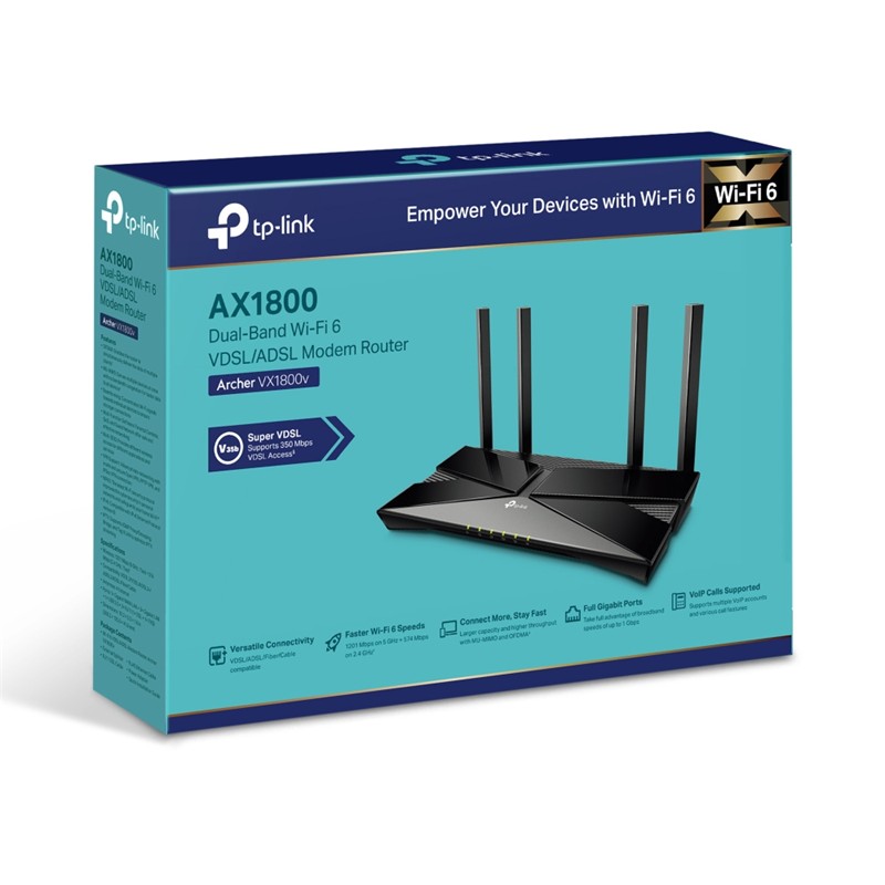 NP110TPL0229_76887 TP-LINK ARCHER VX1800V AX1800MBPS DUAL BAND WIFI6 VDSL/ADSL KABLOSUZ ROUTER - Görsel 1