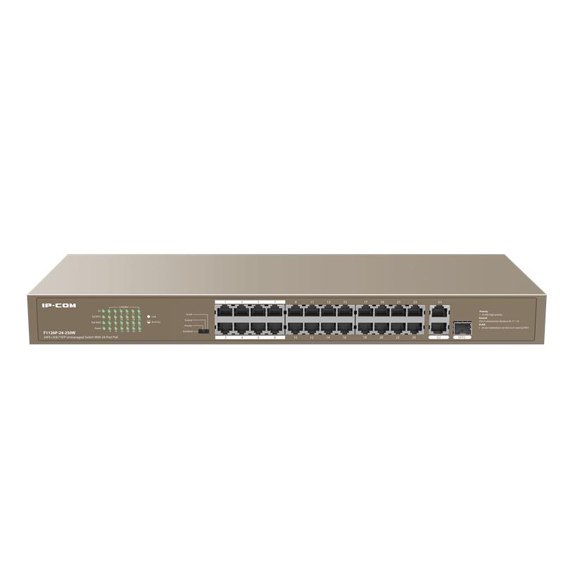 NS105IPC0022_71674 IP-COM F1126P-24-250W 24 PORT 10/100+ 2XRJ45/1X1GB SFP COMBO 250W POE RACMOUNT SWITCH - Görsel 1