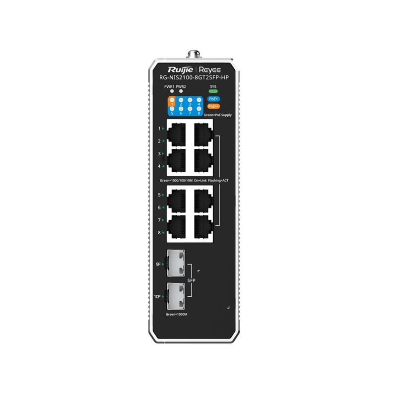 NS105RUJ0053_70578 RUIJIE REYEE RG-NIS2100-8GT2SFP-HP 8 PORT GIGABIT+ 2XGB SFP UPLINK 240W POE CLOUD YONETILEBILIR ENDUSTRIYEL SWITCH - Görsel 1
