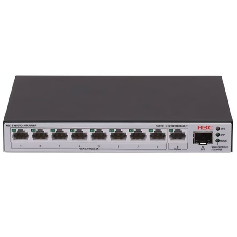 NS106H3C0025_74393 H3C AOLYNK S1600V2-10P-HPWR 8 PORT GIGABIT + 1XGB SFP/1XRJ45 UPLINK 125W POE YÖNETİLEBİLİR SWITCH - Görsel 1