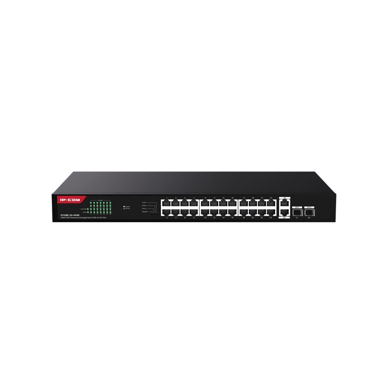 NS106IPC0016_65663 IP-COM G1128P-24-410W 24 PORT GIGABIT +2XGB RJ45/SFP UPLINK 370W POE RACKMOUNT SWITCH - Görsel 1