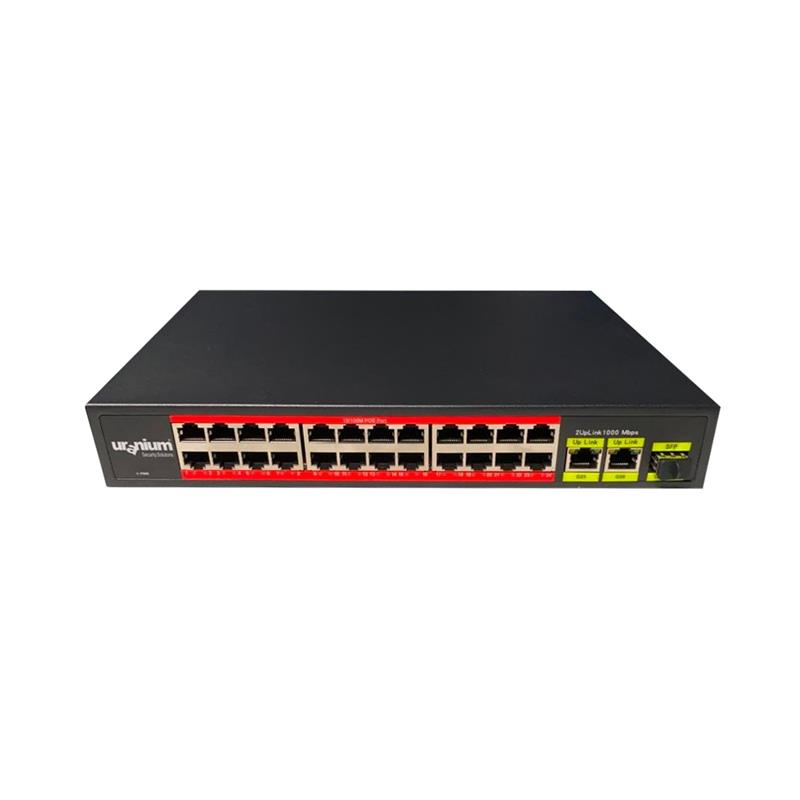 NS106ODS0003_53360 URANIUM POE-2421SFP-300W 24 PORT 10/100+2X GIGABIT UPLINK +1XSFP RACKMOUNT SWITCH (REALTEK CHIPSET) - Görsel 1