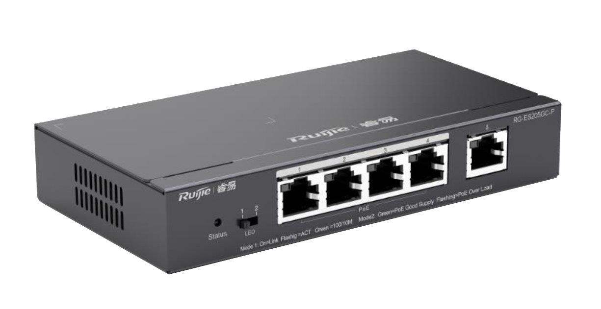 NS106RUJ0012_48475 RUIJIE REYEE RG-ES205GC-P 4 PORT GIGABIT+1XGB RJ45 UPLINK L2 CLOUD YÖNETİLEBİLİR 54W POE SWITCH - Görsel 1