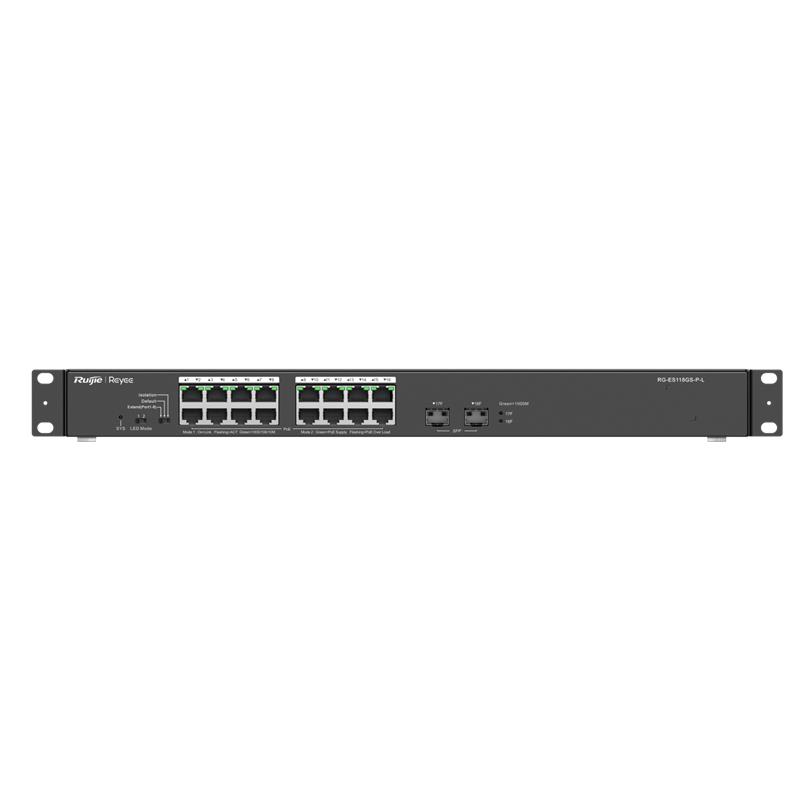 NS106RUJ0038_69696 RUIJIE REYEE RG-ES118GS-P-L 16 PORT GIGABIT + 2 PORT 1GB SFP 247W POE RACKMOUNT SWITCH - Görsel 1