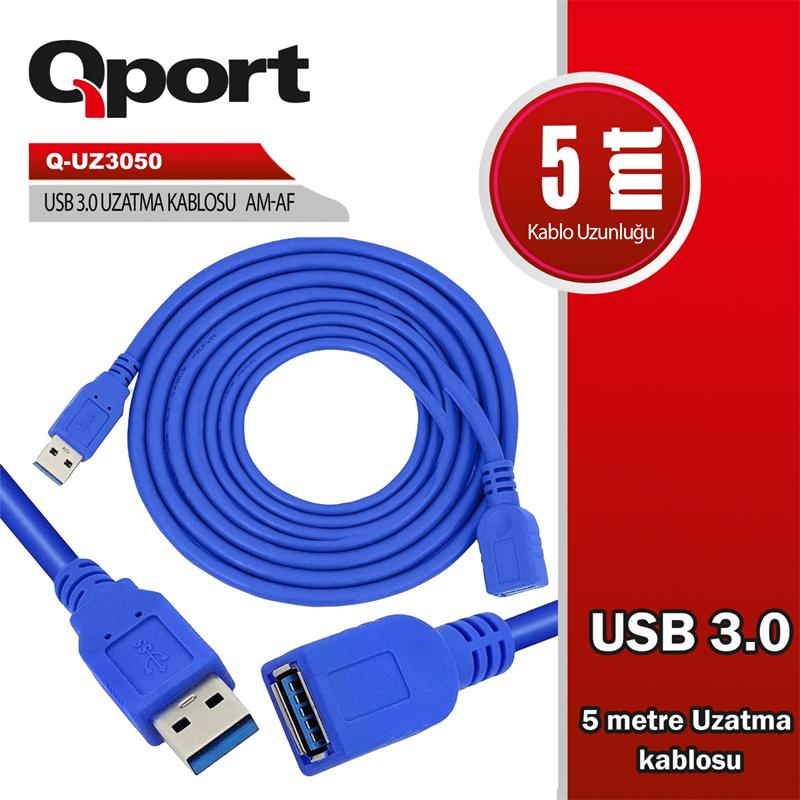 TK120QPT0005_66690 QPORT Q-UZ3050 USB 3.0V 5MT UZATMA KABLOSU - Görsel 1
