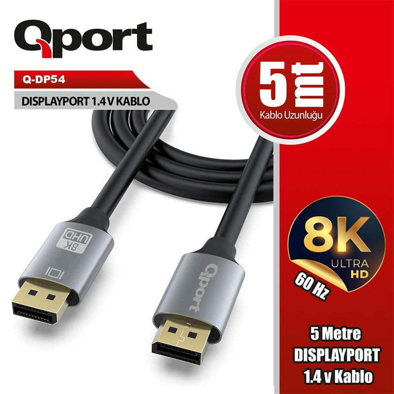 TK140QPT0013_78823 QPORT Q-DP54 DISPLAYPORT 1.4V 5MT KABLO - Görsel 1