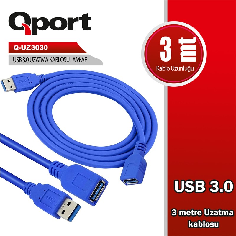 TK150QPT0007_78825 QPORT Q-UZ3030 USB 3.0 3MT UZATMA KABLOSU - Görsel 1