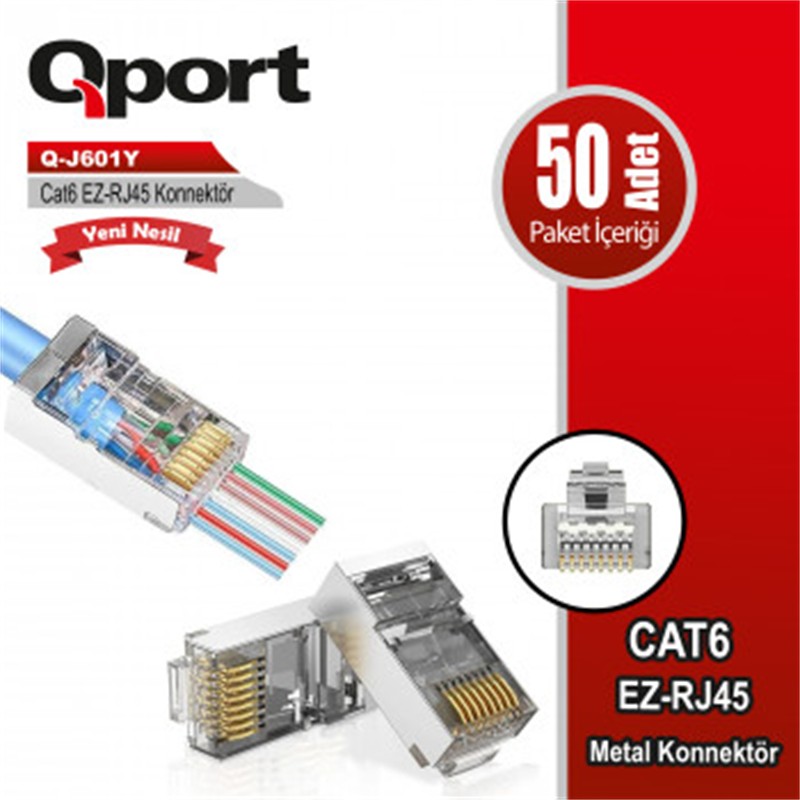 TK230QPT0033_76385 QPORT Q-J601Y CAT6 50 LİK PAKET EZRJ45 METAL YENİ NESİL KONNEKTÖR - Görsel 1