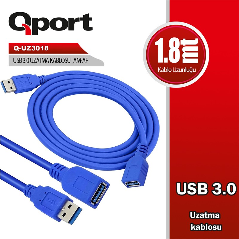 TK230QPT0041_78826 QPORT Q-UZ3018 USB 3.0 1,8MT UZATMA KABLOSU - Görsel 1