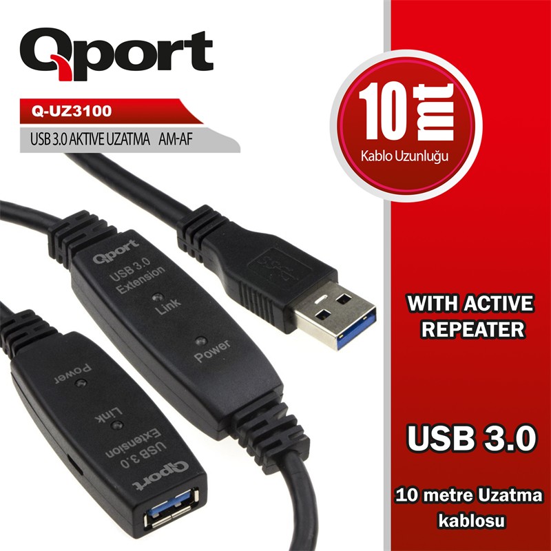 TK230QPT0042_78827 QPORT Q-UZ3100 USB 3.0 10MT UZATMA KABLOSU (REPEATER) - Görsel 1