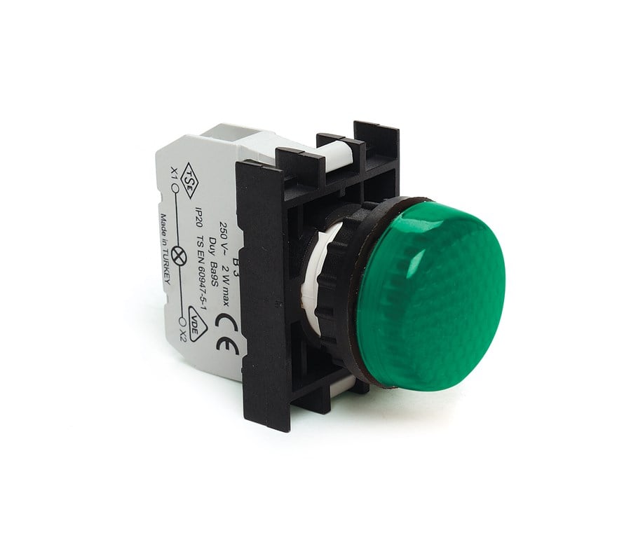org_637202208294389807 Emas Ledli Sinyal Lambası 110V Ac/dc Yeşil - Görsel 1