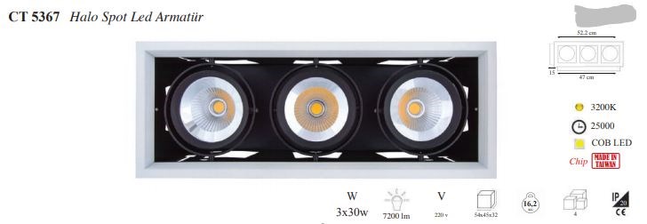 org_637547797832964715 Cata Halojen Spot Armatür 3X30w Günışığı - Görsel 1