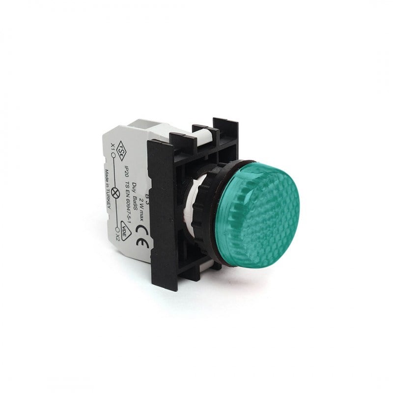 org_637618581114203525 Emas Ledli Sinyal Lambası 100-230V Ac Yeşil - Görsel 1